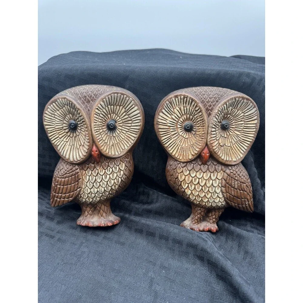 Two Vintage Owls Foam Resin Molded barn Owl Wall Art retro 1970's kitschy decor